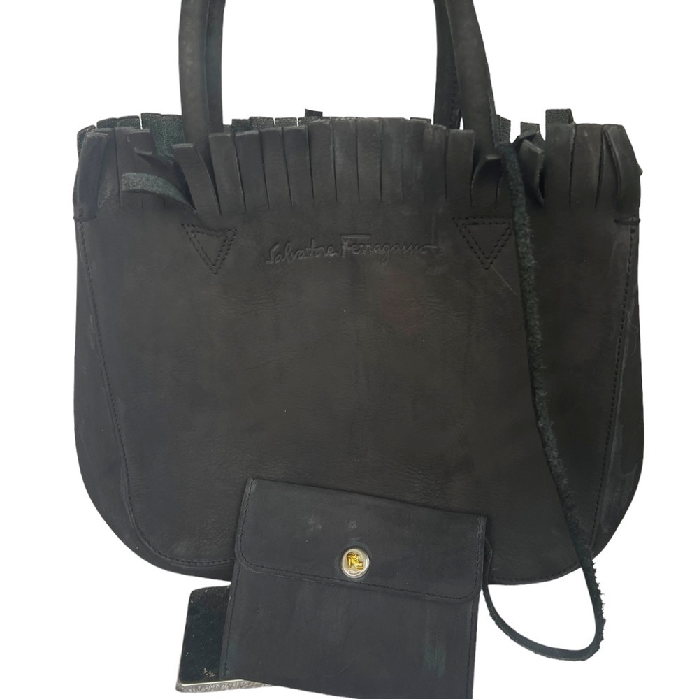 Black suede Ferragamo with pouch